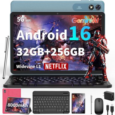 2026 Android 16 Tablet 10 inch - 32GB+256GB+2TB Expand, Gemini AI (Pink) | Tablet with Keyboard, 8-Core, 8000mAh, GMS, GPS, 2 in 1 Tablet with Case, Mouse, Stylus, for Study, Business & Entertainment